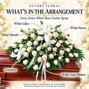 Ivory Grace White Rose Casket Spray — What’s in the Arrangement flower guide