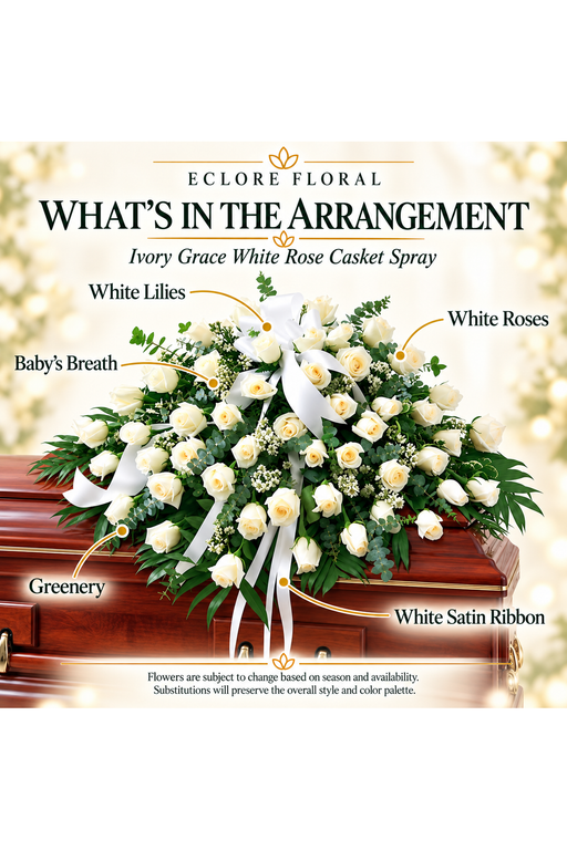 Ivory Grace White Rose Casket Spray — What’s in the Arrangement flower guide