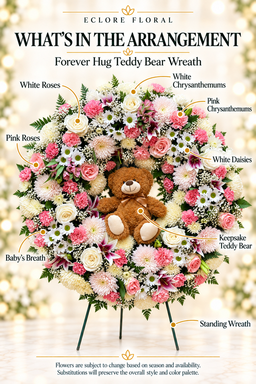 Forever Hug Teddy Bear Wreath — What’s in the Arrangement flower guide