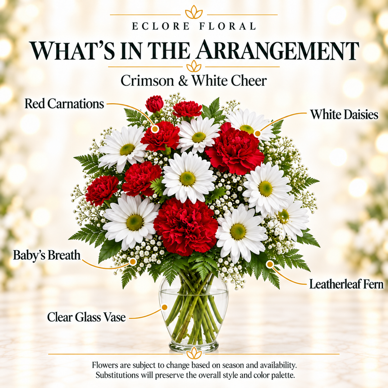 Crimson & White Cheer — What’s in the Arrangement flower guide