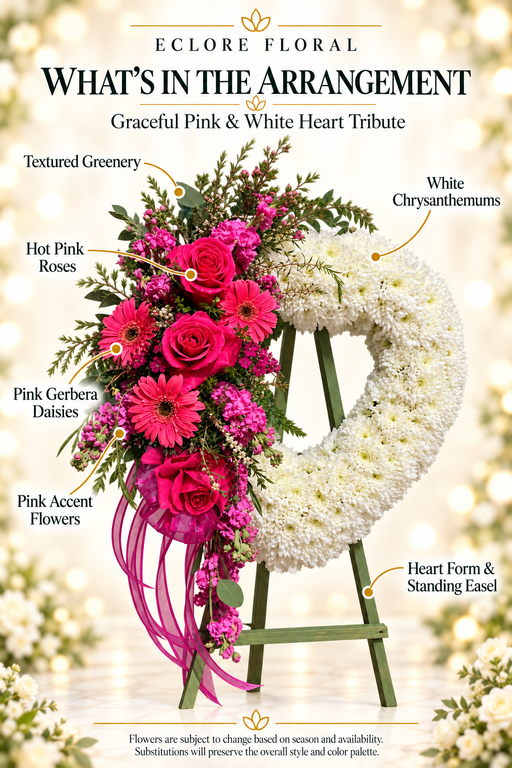 Graceful Pink & White Heart Tribute — What’s in the Arrangement flower guide