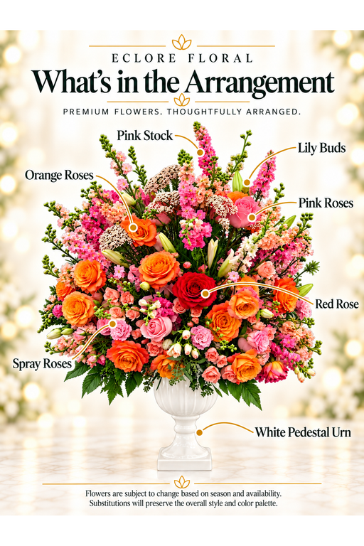 Grand Rose Garden – Luxury Pedestal Urn Arrangement — What’s in the Arrangement flower guide