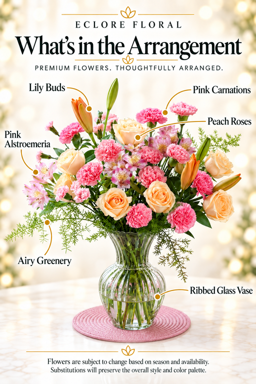 Peach Blush Garden – Roses, Carnations & Lilies — What’s in the Arrangement flower guide