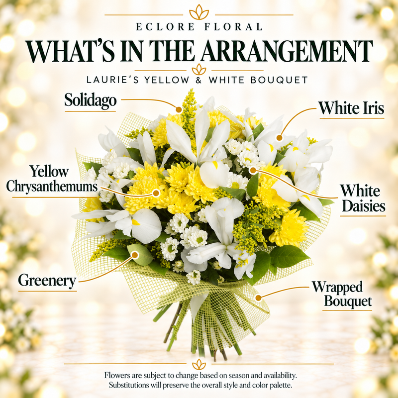 Laurie’s Yellow & White Bouquet flower guide