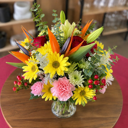 Lola Collection mixed flower arrangement viewed from above.