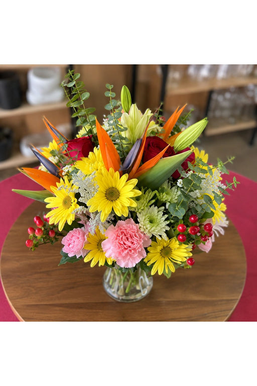 Lola Collection mixed flower arrangement viewed from above.