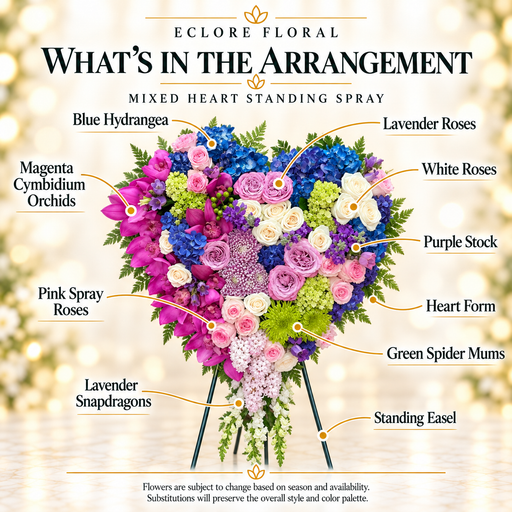 Mixed Heart Standing Spray flower guide