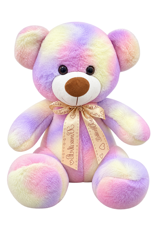 Pastel rainbow teddy bear with bow