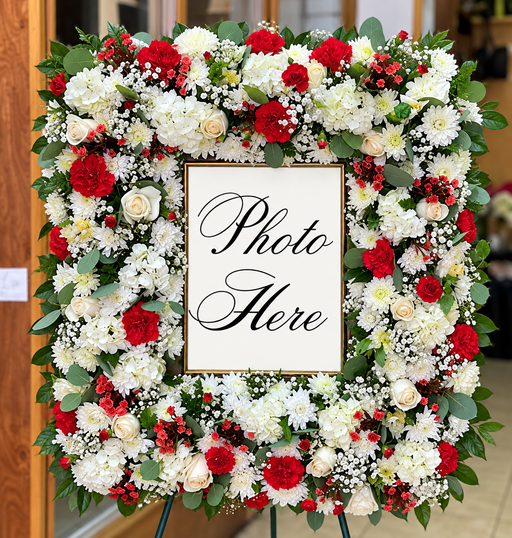 Personalized Photo Tribute custom funeral flower arrangement