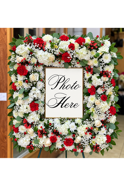 Personalized Photo Tribute custom funeral flower arrangement