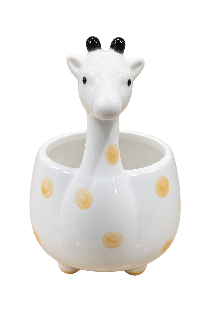 Giraffe ceramic pot front view; planter only