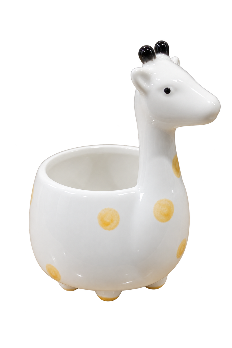 Giraffe ceramic pot side view; planter only