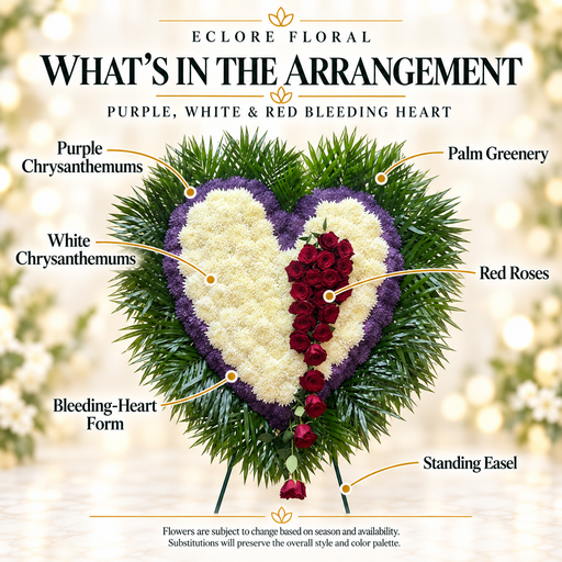 Purple, White & Red Bleeding Heart Standing Spray flower guide