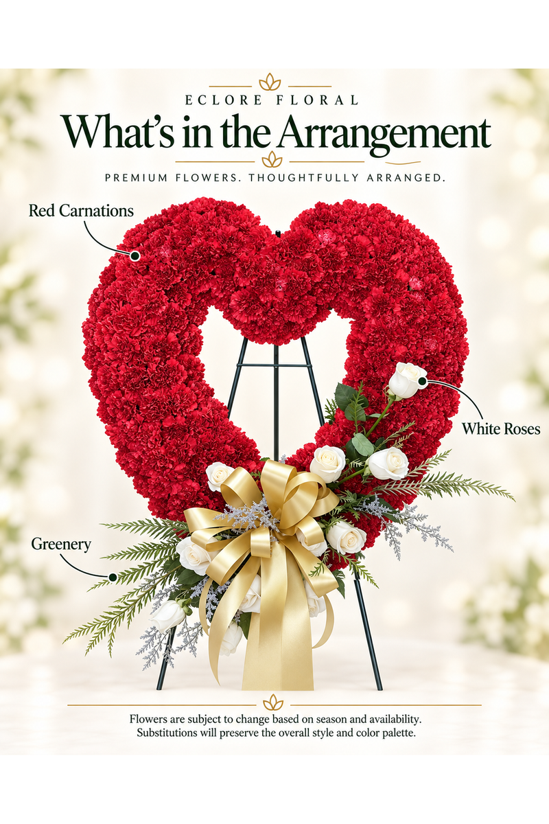 Open Heart Standing Spray – Natural White Rose Accent [SS015] — flower guide with seasonal availability information