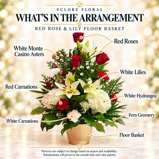 Red Rose and Lily Floor Basket flower guide