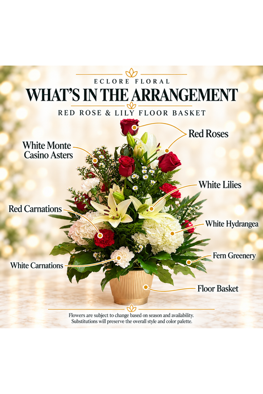 Red Rose and Lily Floor Basket flower guide