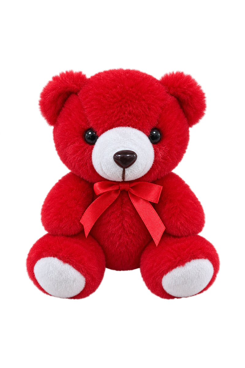 Red teddy bear with ribbon bow