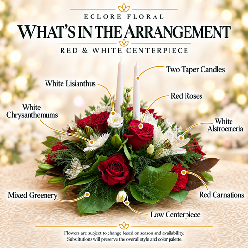Red & White Centerpiece flower guide