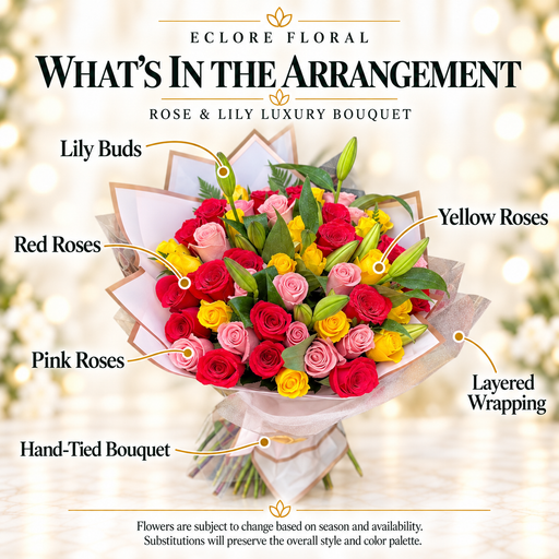 Rose & Lily Luxury Bouquet flower guide