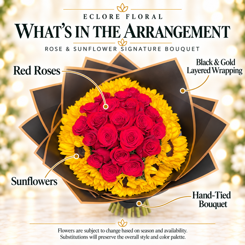 Rose & Sunflower Signature Bouquet flower guide