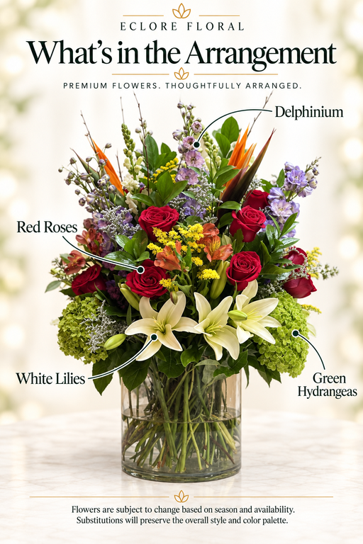 Eclore Floral — What’s in the Arrangement: Sparkling Lily. Flowers may vary with season and availability.