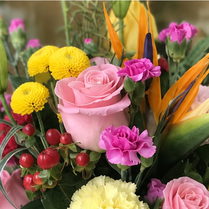 Close-up detail of the Summer Blossom flower arrangement.