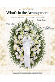 White Elegance Standing Spray [SS022] — Eclore Floral flower guide. Flowers are subject to season and availability; substitutions preserve style and color palette.