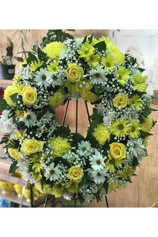 Yellow and White Funeral wreath 