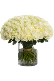 100 premium roses arranged in a glass vase by Eclore Floral in Hackensack NJ