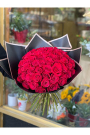 Luxurious bouquet of 60 red roses wrapped in black paper – Eclore Floral NJ