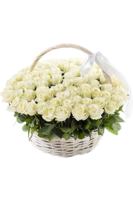 All white basket arrangement